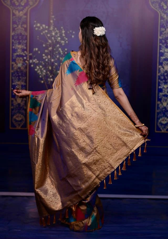 Brown Zari Woven Border Soft Silk Saree